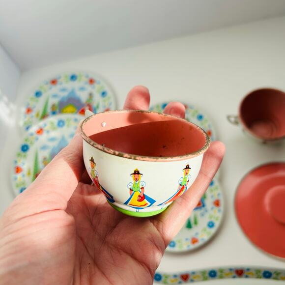 Vintage Metal Tea Serving Set Dutch Bavarian Children's Play Set Kitchen Pretend - Picture 6 of 6